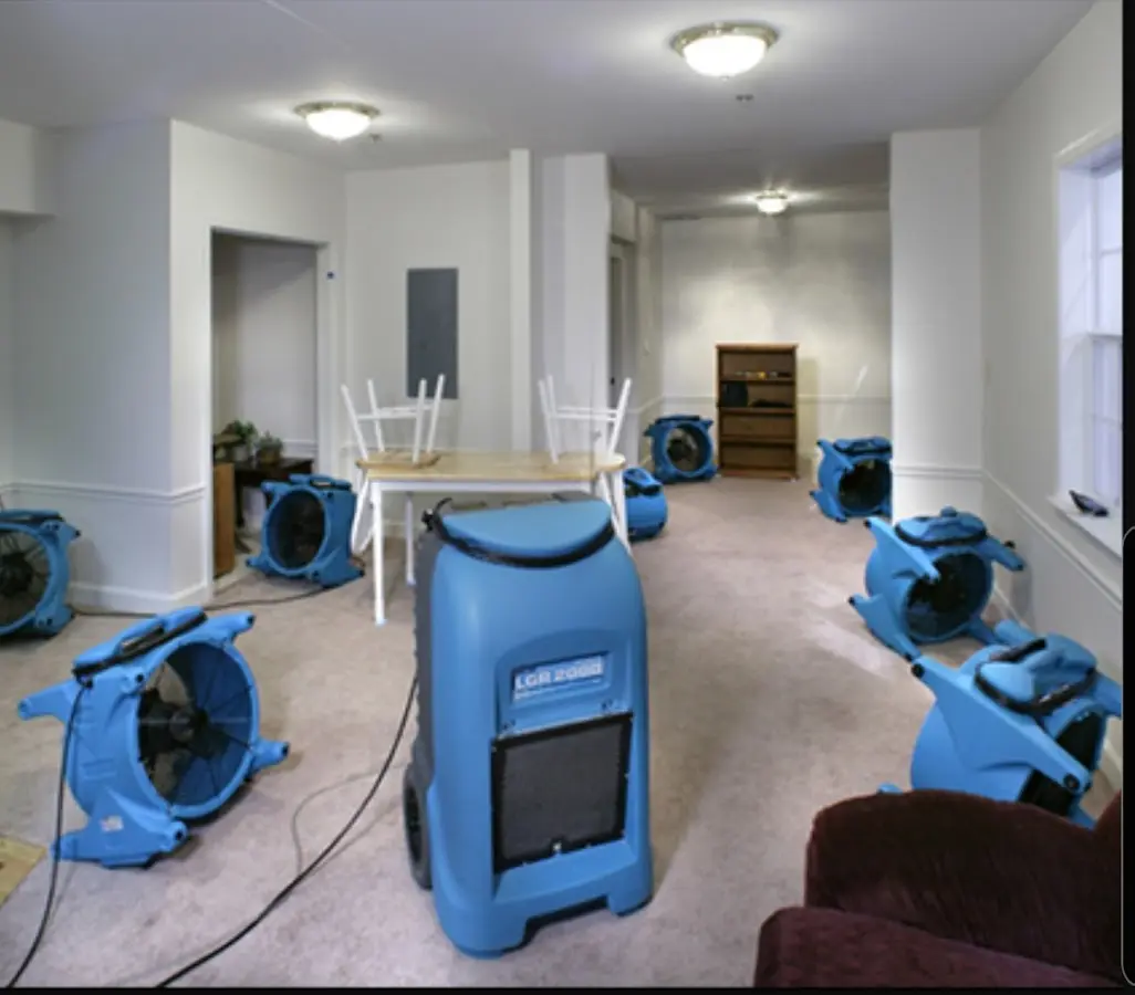 Air movers and dehumidifier setup for Water Extraction & Removal in Ghent